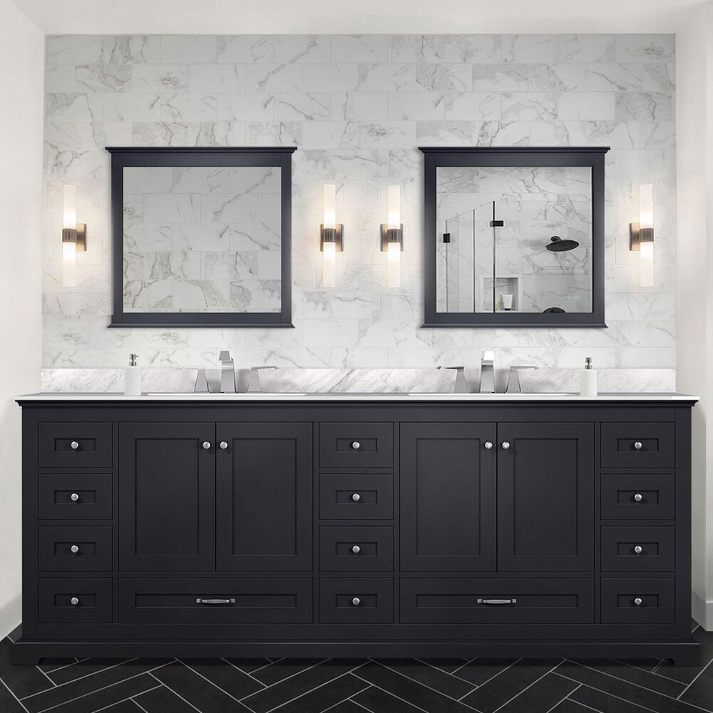 Lexora Home Dukes 84&quot; Double Bathroom Vanity in Espresso with 2 cm White Carrara Marble Top and Rectangular Sinks, , large