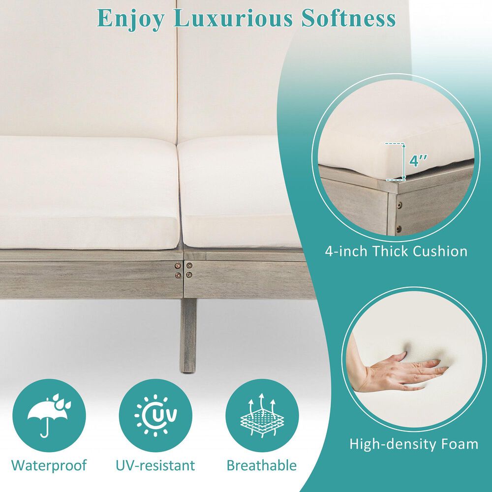 HOMLUX Patio 2-Person Chaise Lounge with Folding Side Tables and Gray Frame in Beige, , large