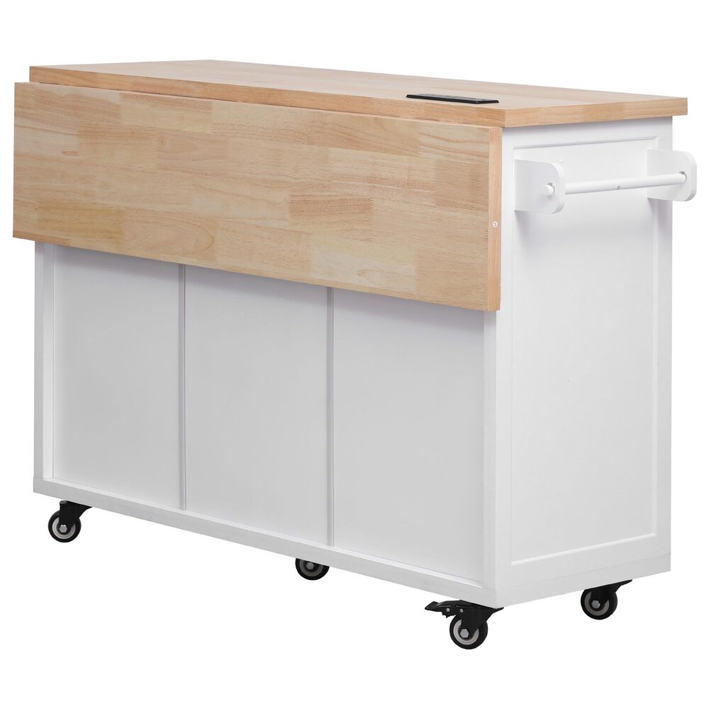 HOMLUX 56.5'' Kitchen Island with Drop Leaf in White and Natural, , large