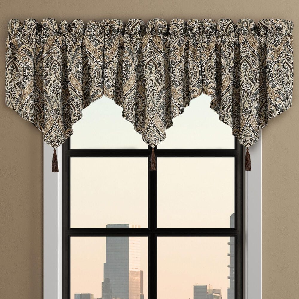 J. Queen New York Maren 40&quot; x 20&quot; Window Ascot Valance in Antique Gold, Beige and Chocolate, , large