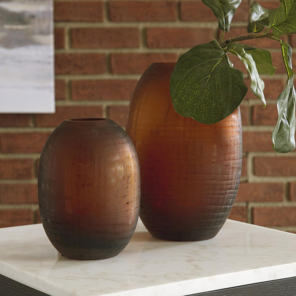 Ashley Embersen Glass Vase in Amber &#40;Set of 2&#41;, , large