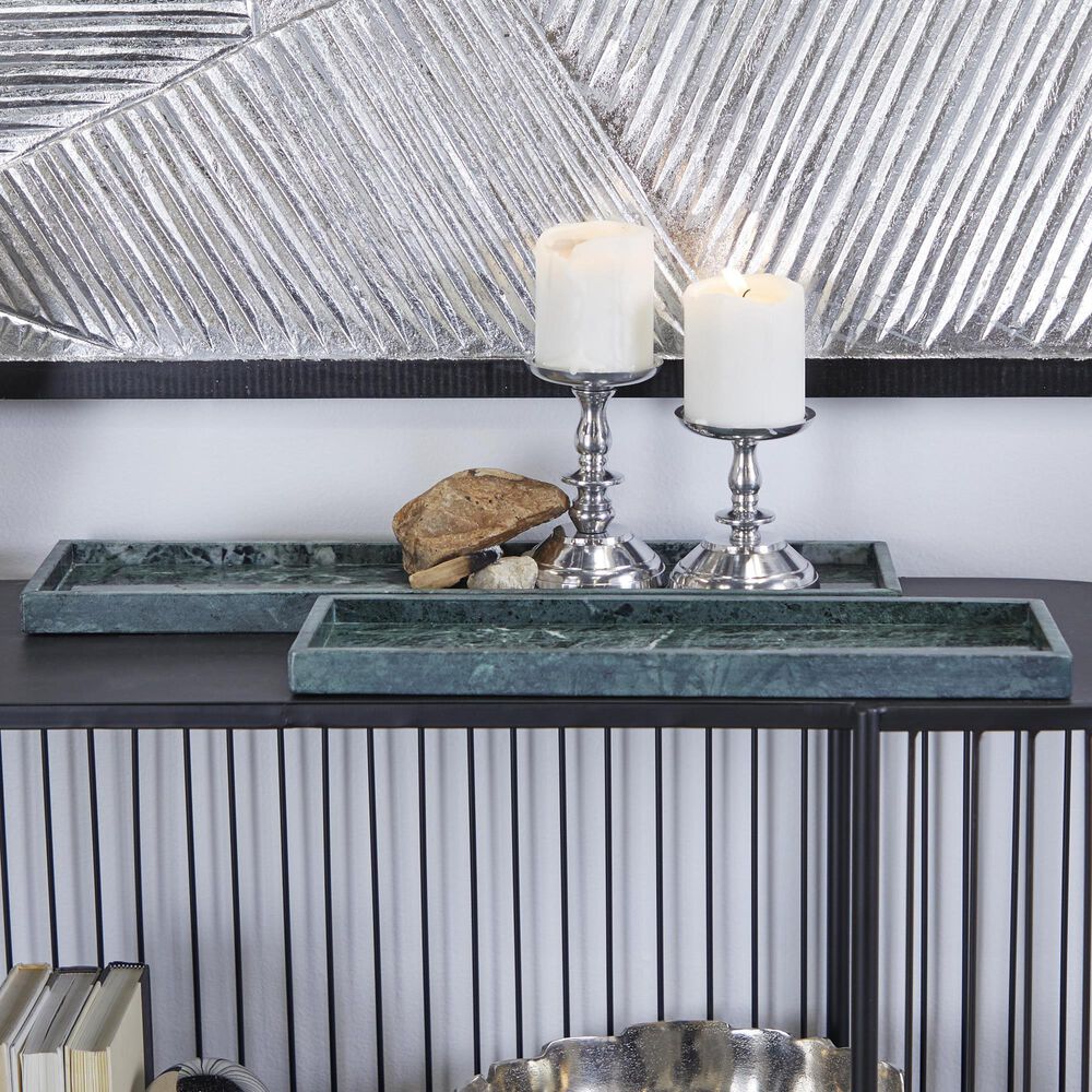 Maple and Jade 2-Piece Tray Set with Raised Border in Matte Dark Green, White and Black, , large