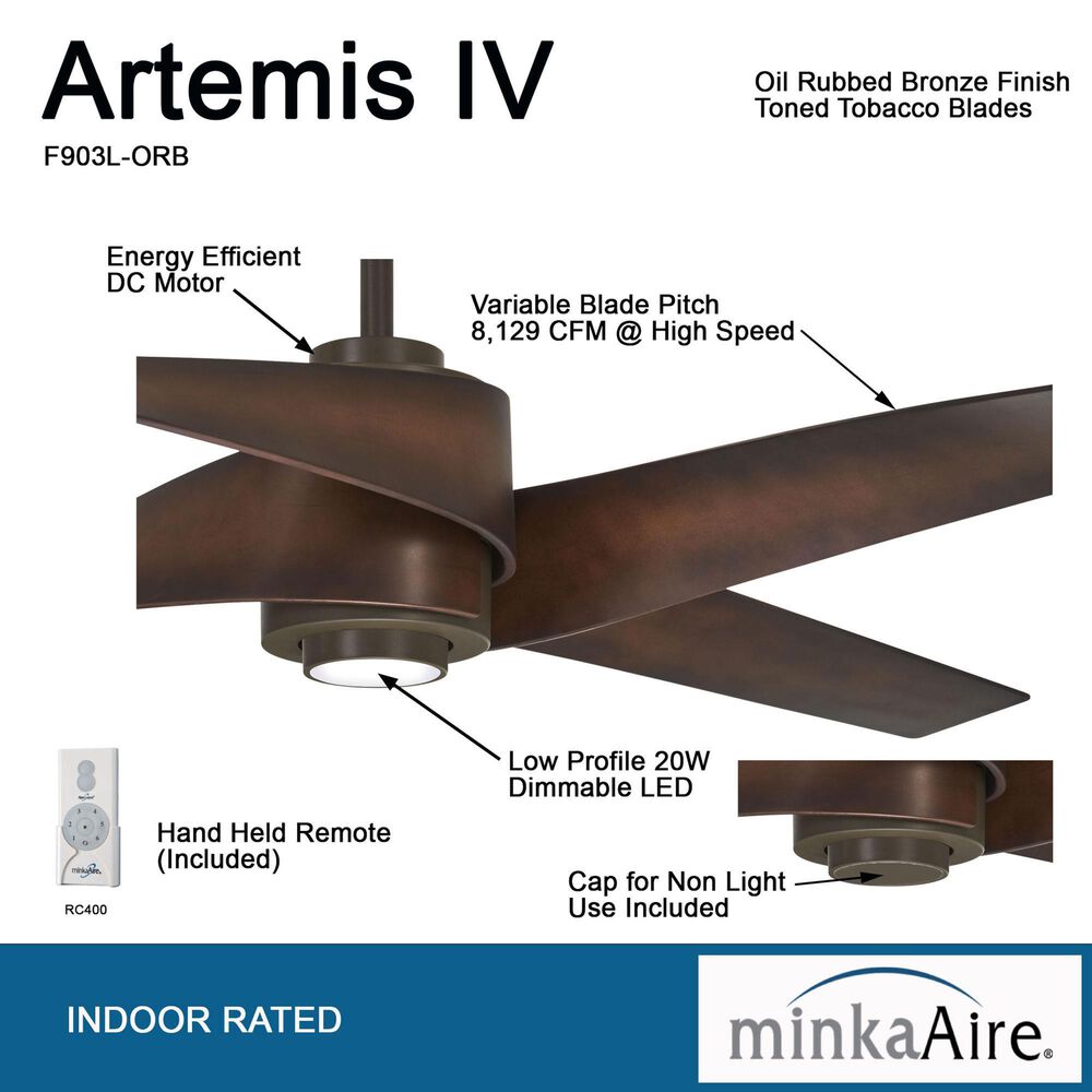 Minka-Aire Artemis IV 64" Ceiling Fan with LED Light and Toned Tobacco Blades in Oil Rubbed Bronze, , large