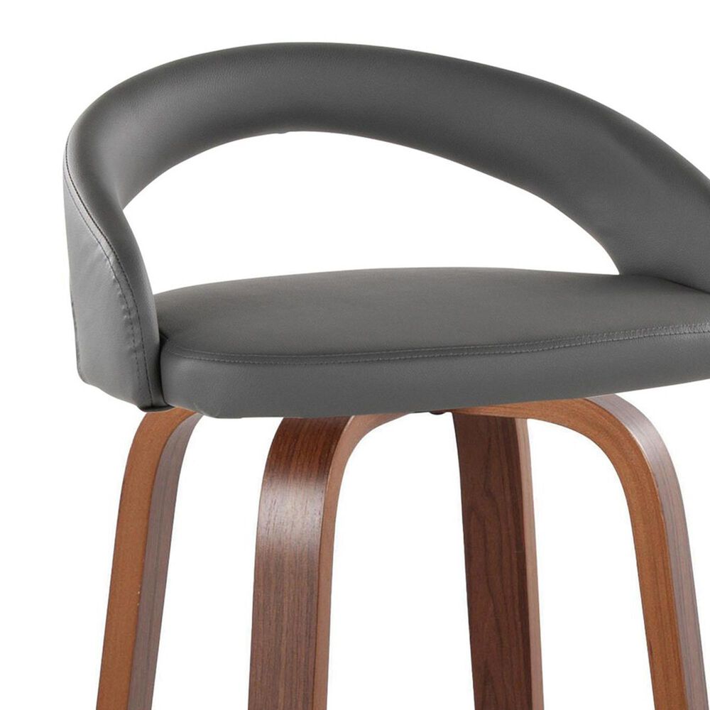 LumiSource Grotto Swivel Bar Stool with Grey Faux Leather Upholstery in Walnut Wood and Black (Set of 2), , large