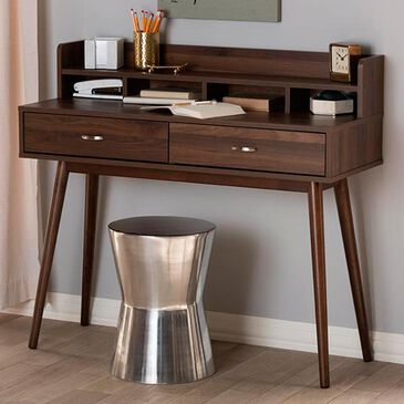 Baxton Studio Disa 2-Drawer Desk in Walnut Brown, , large