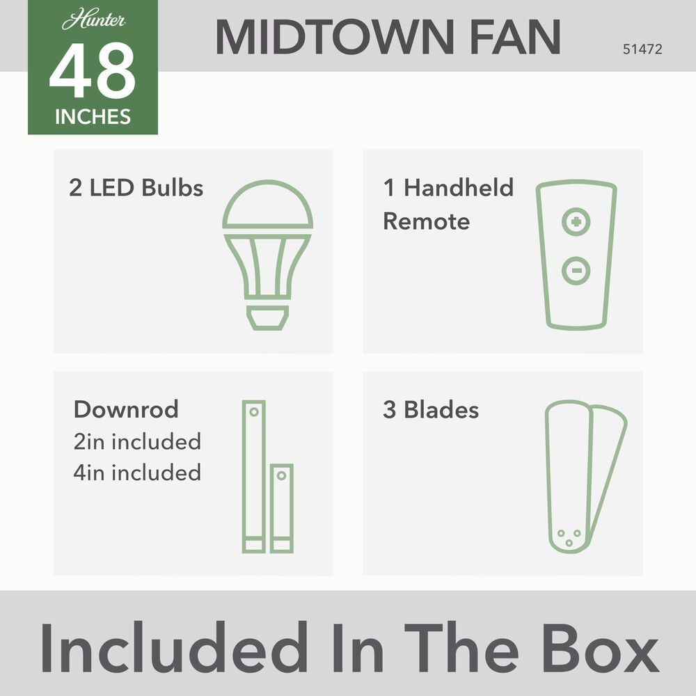 Hunter Midtown 48&quot; Ceiling Fan with LED Lights in Matte Black, , large