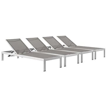 Modway Shore Outdoor Patio Aluminum Chaise in Gray - Set of 4, , large