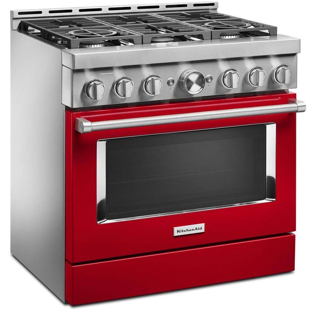 KitchenAid 36&quot; Professional Dual Fuel Range in Passion Red, , large