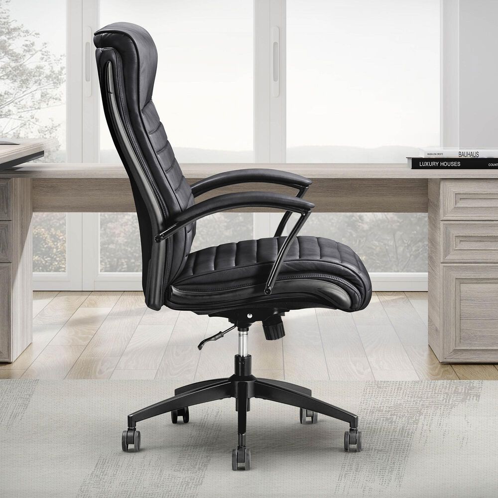 Simeon Collection Leather Desk Chair in Smooth Black, , large