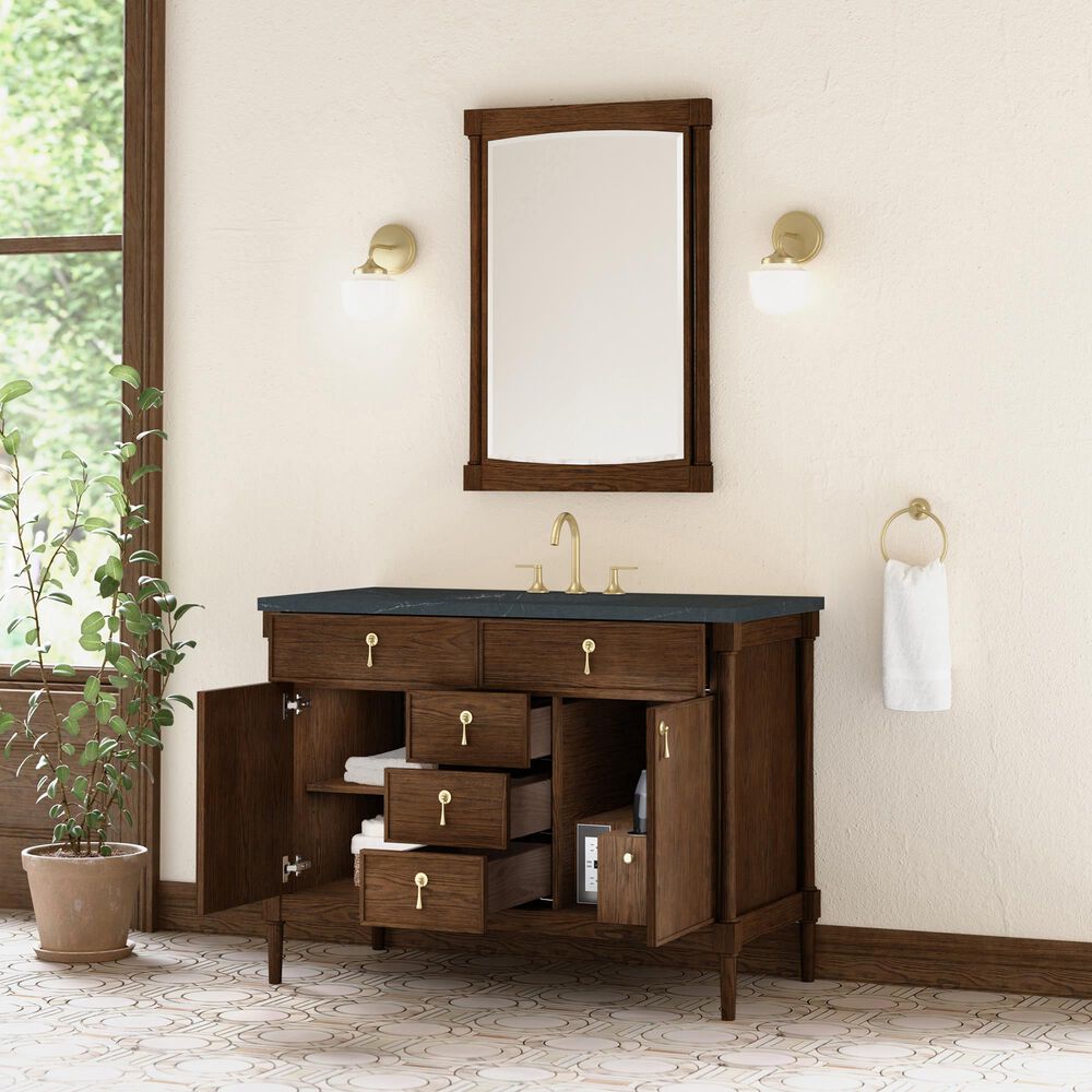James Martin Kinnsden 48" Single Bathroom Vanity in Sable Oak with 3 cm Charcoal Soapstone Silestone Top and Rectangular Sink, , large