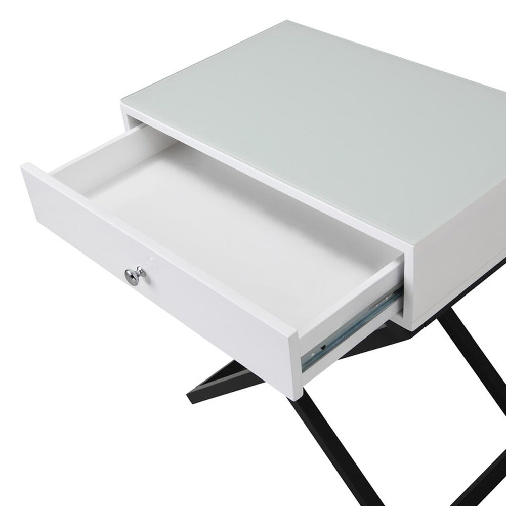 HOMLUX 1-Drawer Nightstand with Cross Base in White and Black, , large