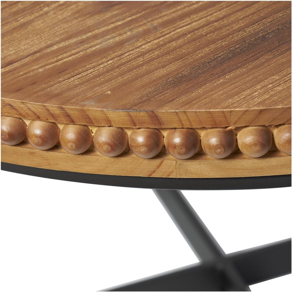 Maple and Jade Beaded Coffee Table with Metal X-Shaped Base in Washed Brown and Black, , large