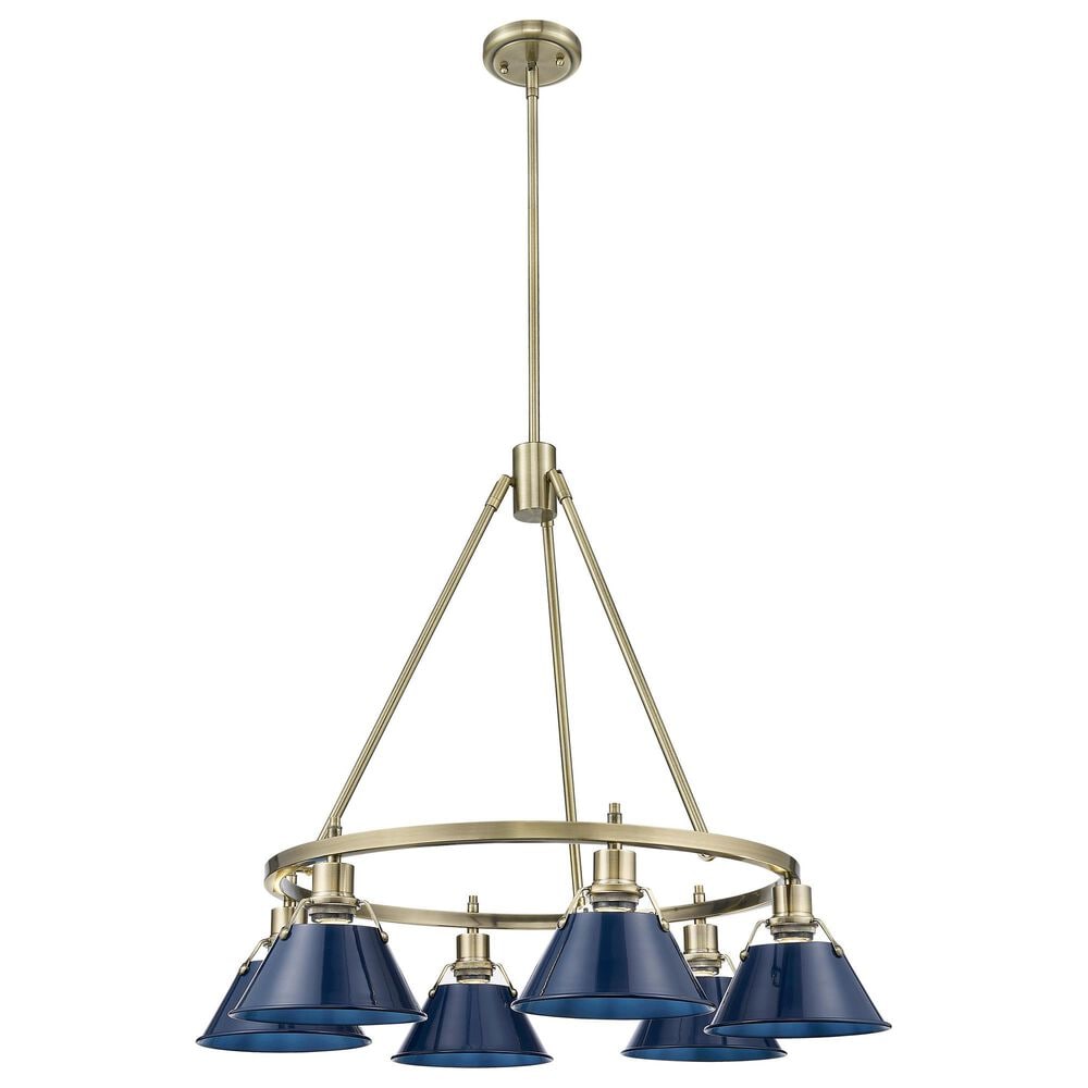 Golden Lighting Orwell 6-Light Chandelier with Matte Navy Shade in Aged Brass, , large
