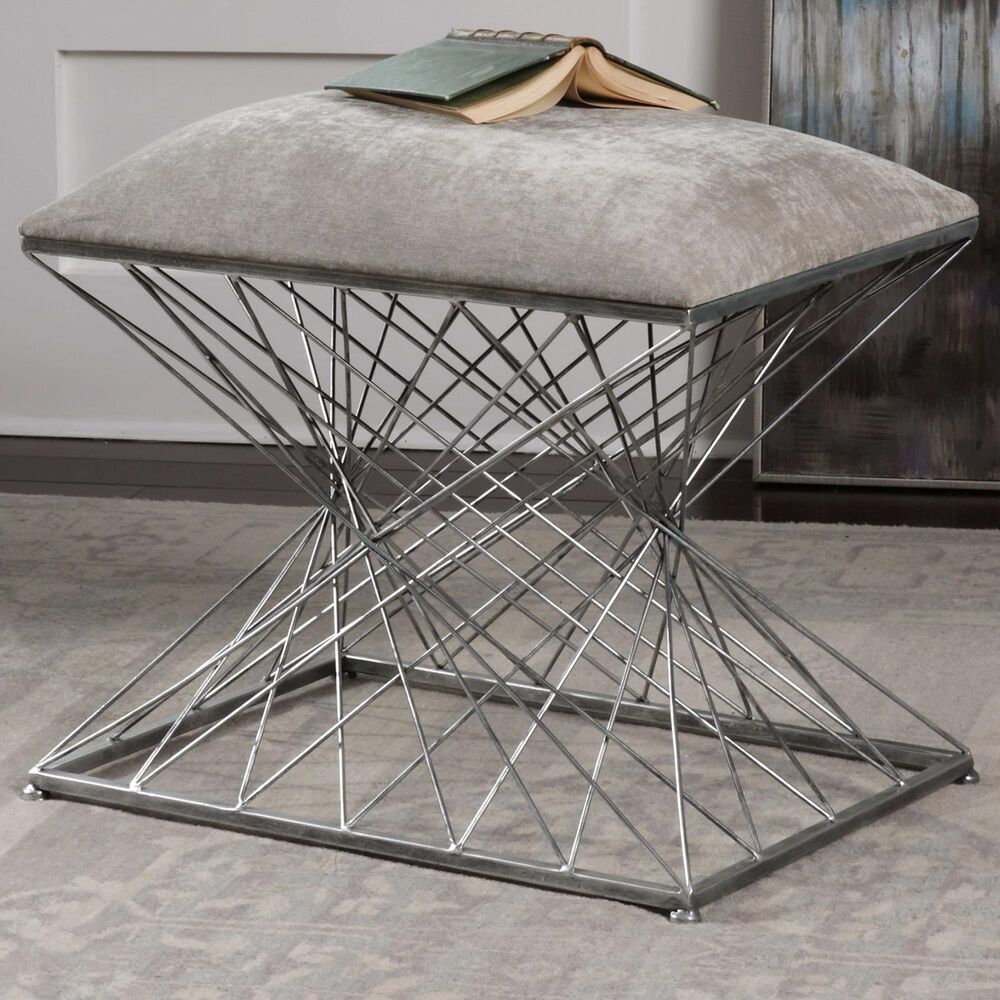 Uttermost Zelia Accent Stool in Burnished Silver Finish, , large