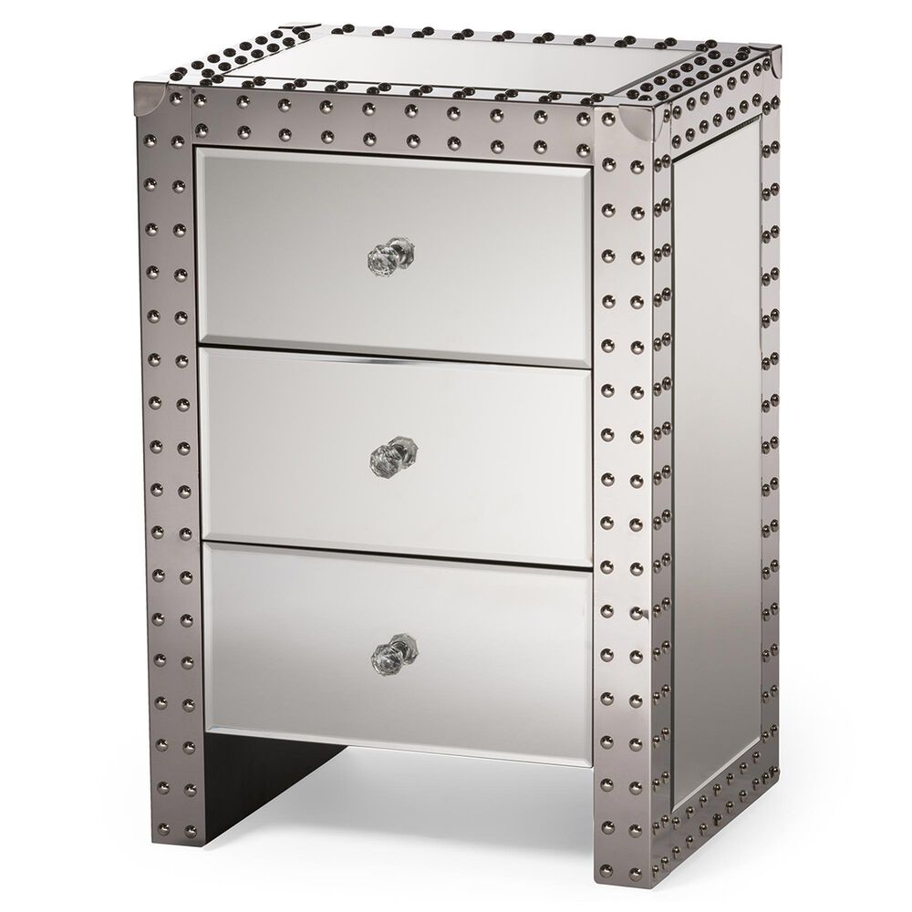 Baxton Studio Azura Mirrored End Table in Silver, , large