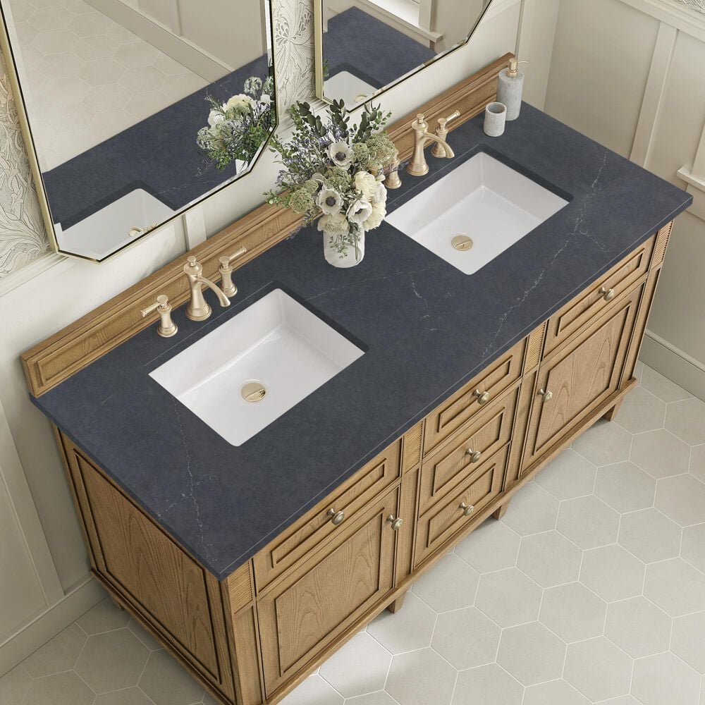 James Martin Vanities Lorelai 60&quot; Double Vanity in Light Natural Oak with 3 cm Charcoal Soapstone Quartz Top, , large