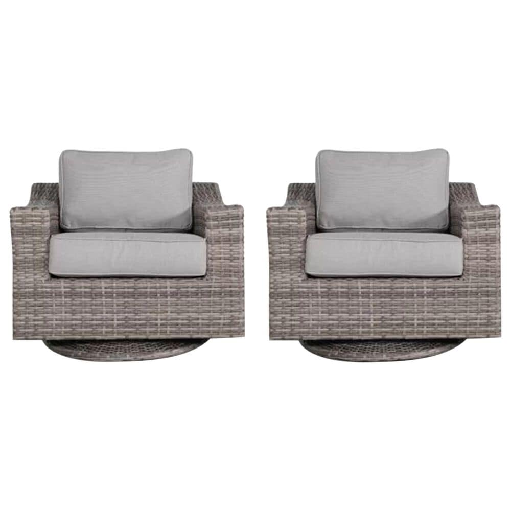 Hearth and Haven Outdoor Wicker Swivel Chair with Luxurious Cushions in Grey (Set of 2), , large