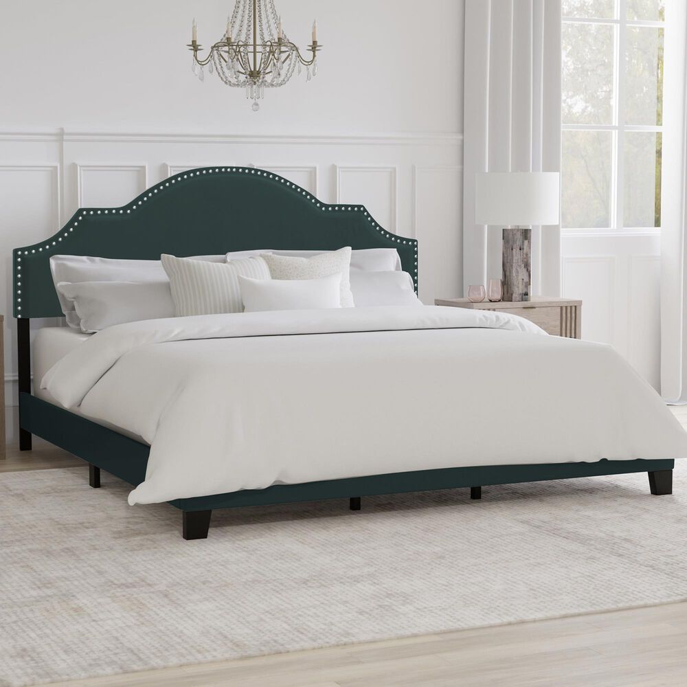 Richlands Furniture Cynthia King Panel Bed with Green Upholstery in Black, , large