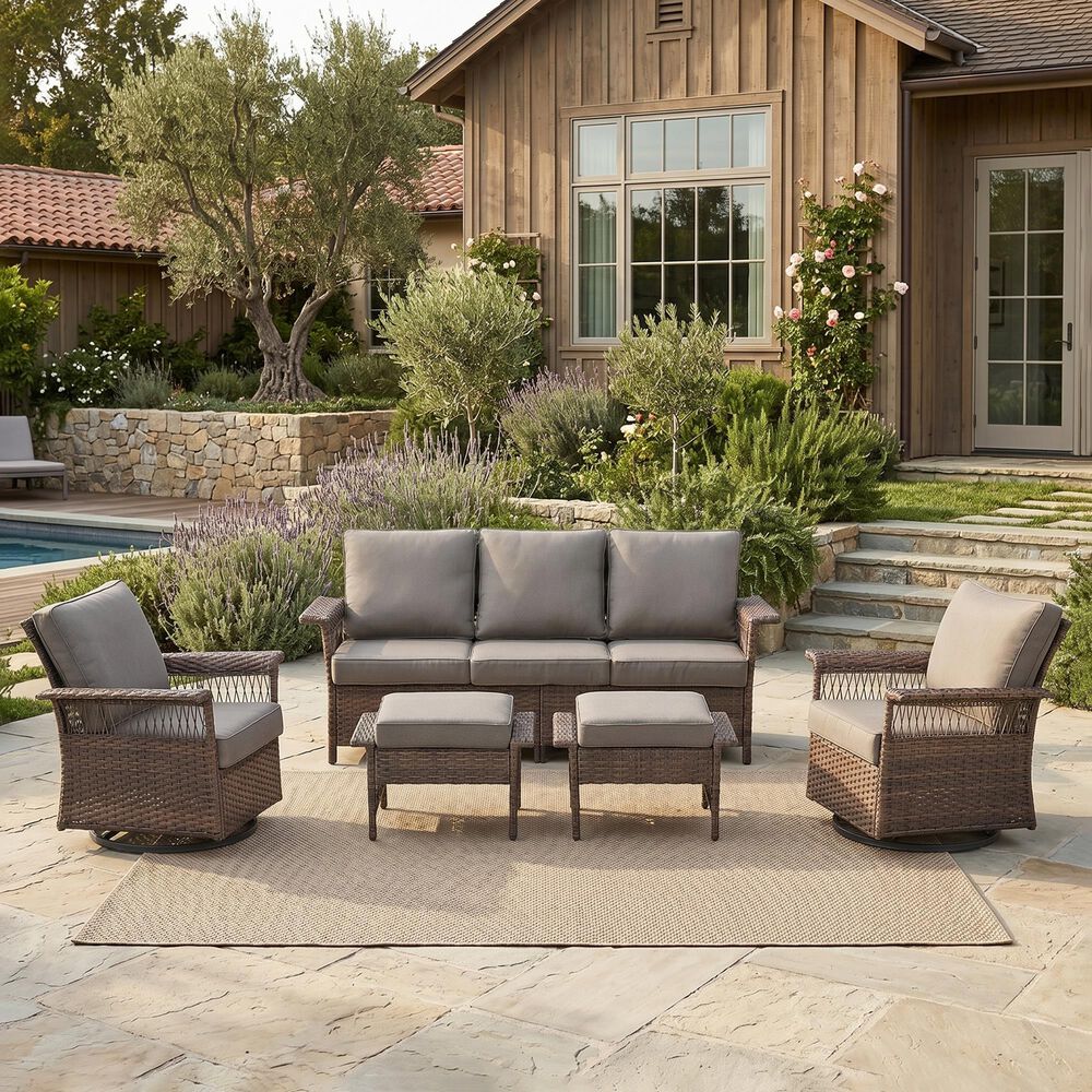 Sunwell Garden 5-Piece Patio Conversation Set with Swivel Chairs in Gray, , large
