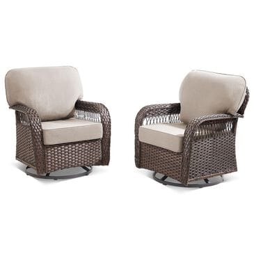 Hearth and Haven Outdoor Swivel Glider Chair with Beige Cushion in Brown (Set of 2), , large