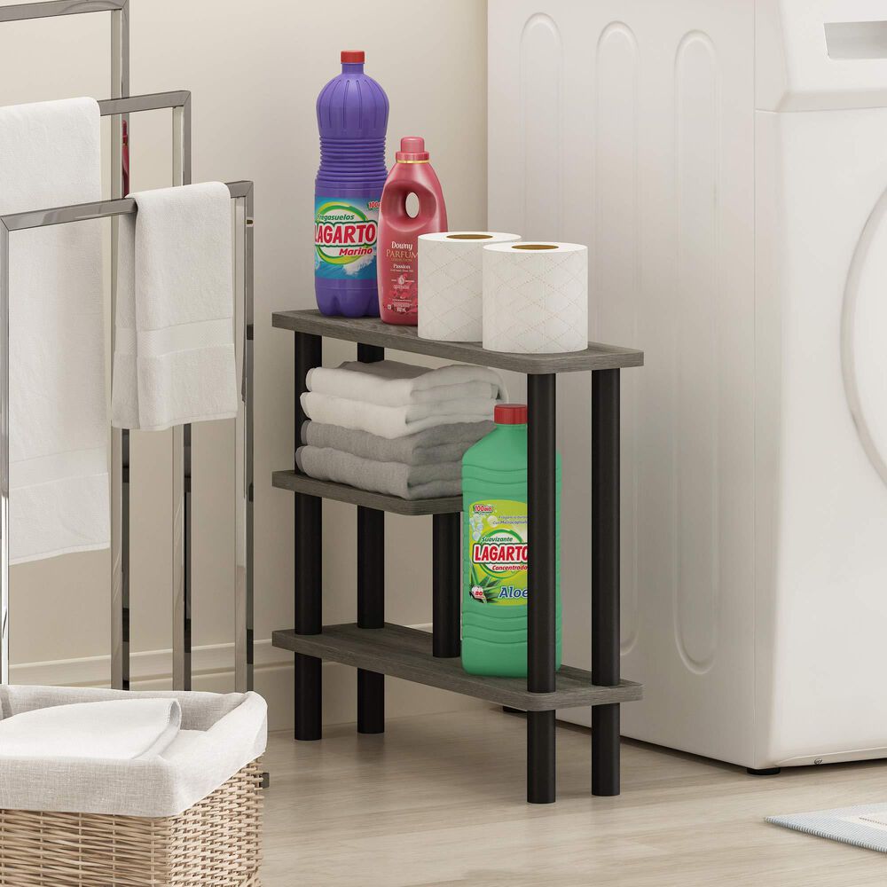 HOMLUX Turn-N-Tube 3-Tier Slim Space Saving Storage Rack in French Oak Grey and Black, , large