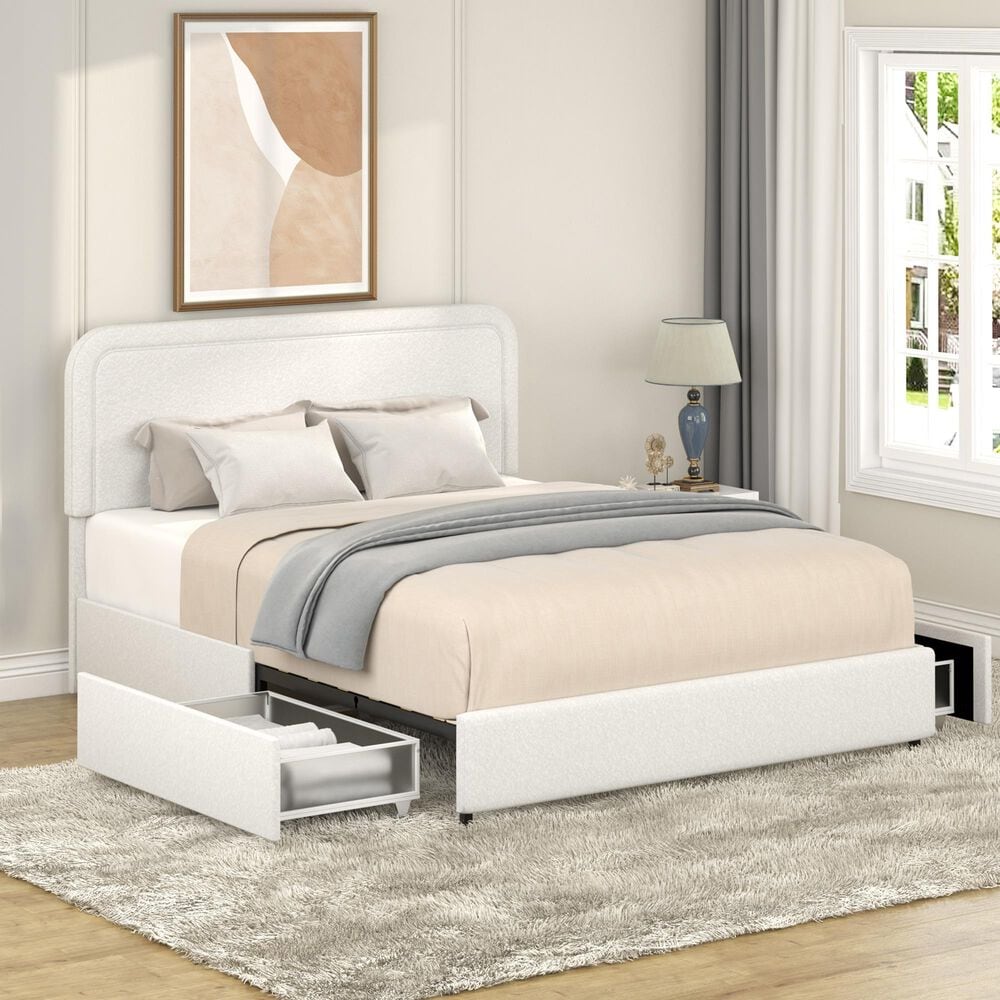 Hearth and Haven Liv Queen Storage Platform Bed in Ivory, , large