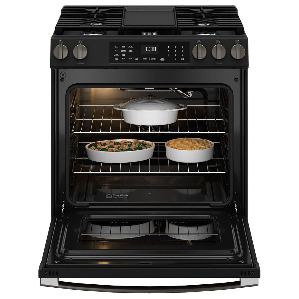GE Appliances 2-Piece Kitchen Packages with 30&quot; Slide-In Gas Range and 1.9 Cu. Ft. Over-the-Range Microwave Oven in Fingerprint Resistant Black Slate, , large