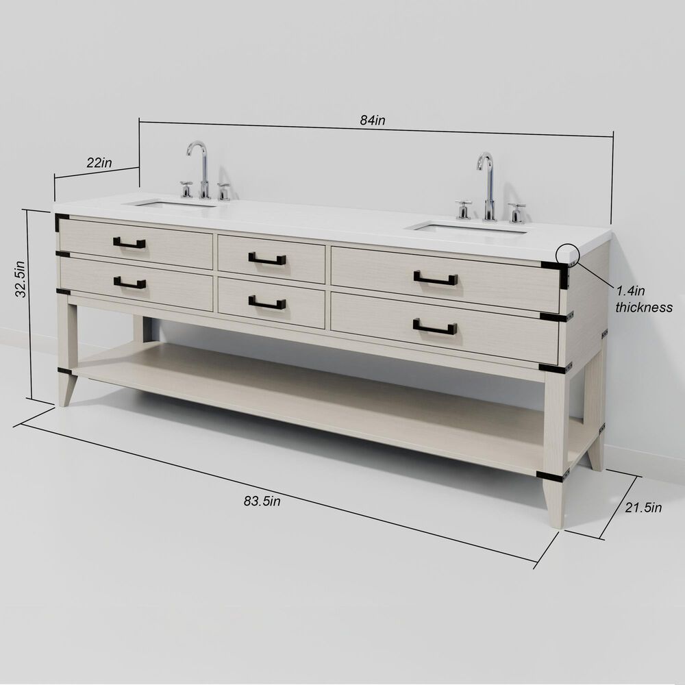 Lexora Home Norwalk 84" Double Bathroom Vanity in White Oak with White Quartz Top and Rectangular Sinks, , large