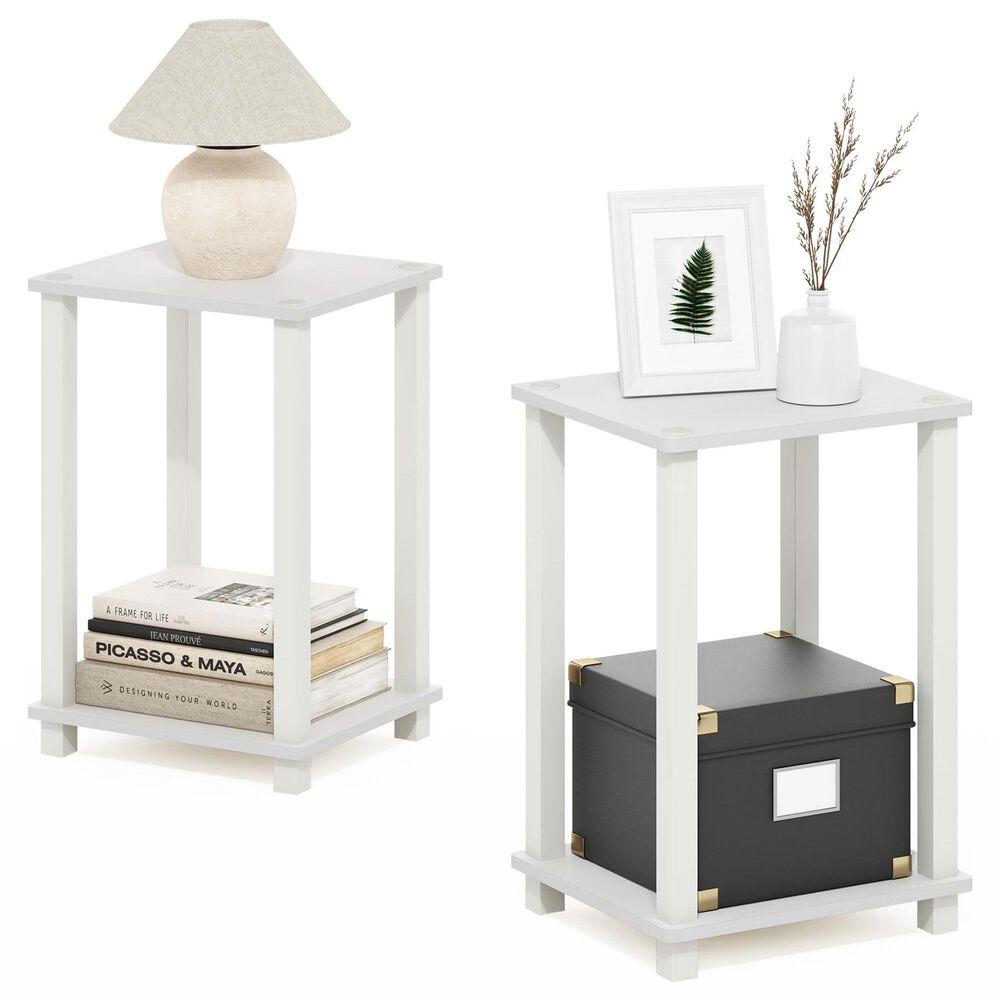 HOMLUX 2-Tier Small End Table in White (Set of 2), , large