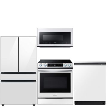 Samsung 4-Piece Kitchen Package with 4-Door French Door Refrigerator and Slide-In Electric Range with Air Fry in White Glass, , large