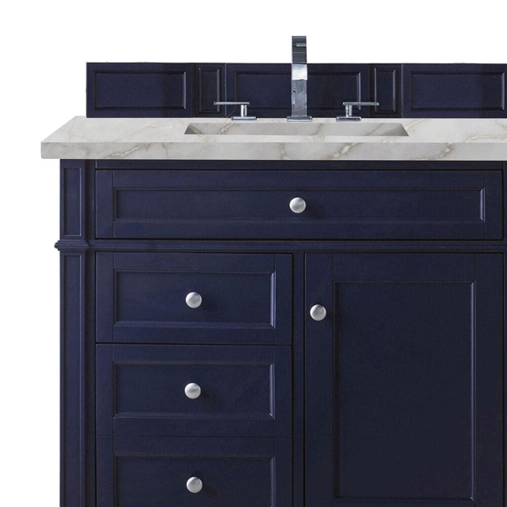 James Martin Vanities Brittany 36" Single Bathroom Vanity in Victory Blue with 3 cm Victorian Silver Quartz Top and Rectangular Sink, , large