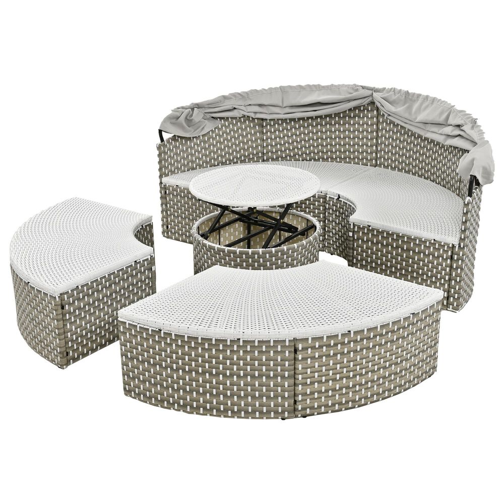 HOMLUX Patio Furniture Round Outdoor Sectional Sofa Set in Grey, , large