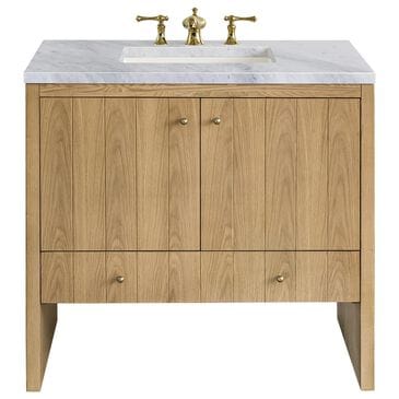 James Martin Vanities Hudson 36" Single Bathroom Vanity in Light Natural Oak with 3 cm Carrara White Marble Top and Rectangular Sink, , large