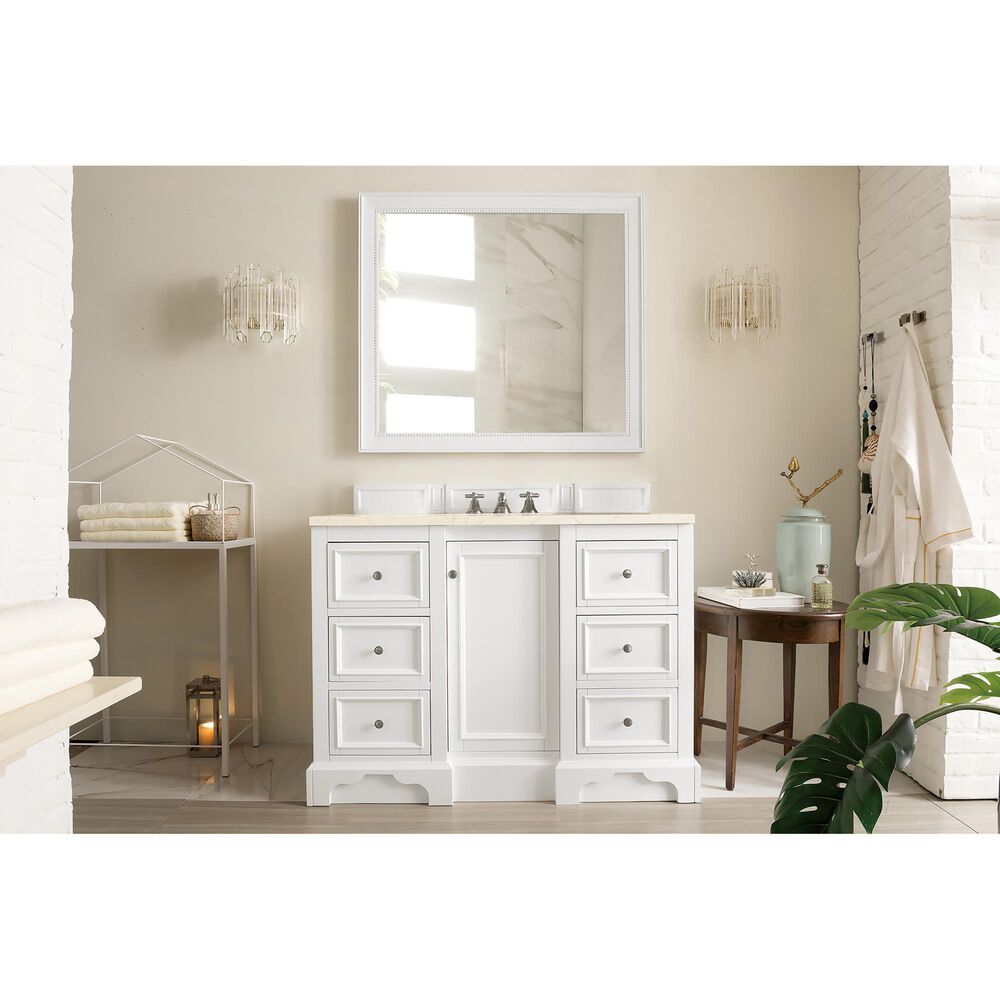 James Martin Vanities De Soto 48&quot; Single Bathroom Vanity in Bright White with 3 cm Eternal Marfil Quartz Top and Rectangular Sink, , large