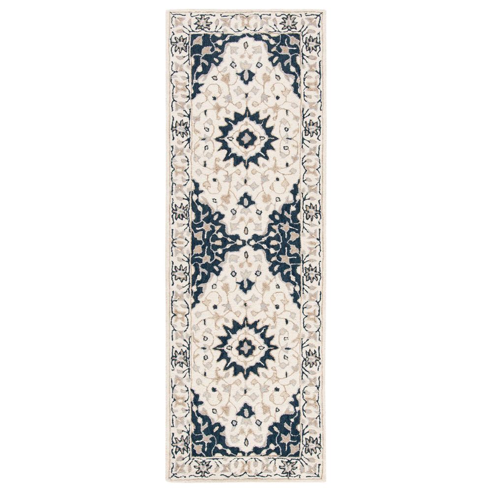 Safavieh Micro-Loop Oriental 2"3" x 7" Ivory and Navy Runner, , large