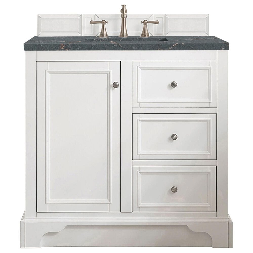 James Martin Vanities De Soto 36" Single Bathroom Vanity in Bright White with 3 cm Parisien Bleu Quartz Top and Rectangular Sink, , large