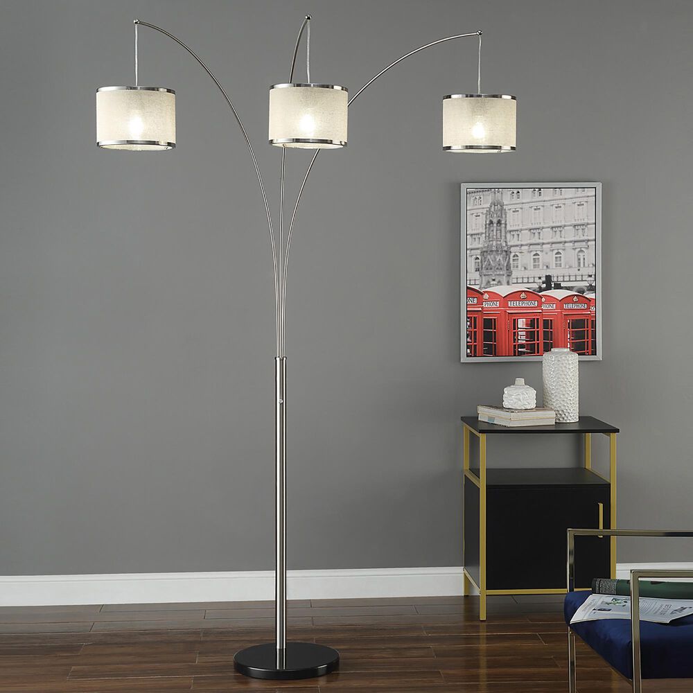 Anthony California 86" 3-Arm Arc Lamp in Satin Nickel, , large