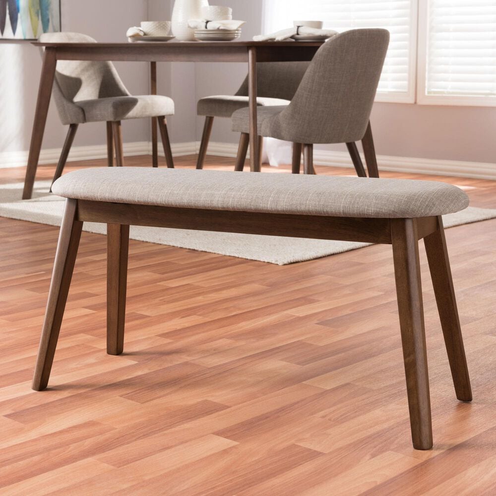 Baxton Studio Easton Bench with Light Grey Cushion in Walnut Brown, , large