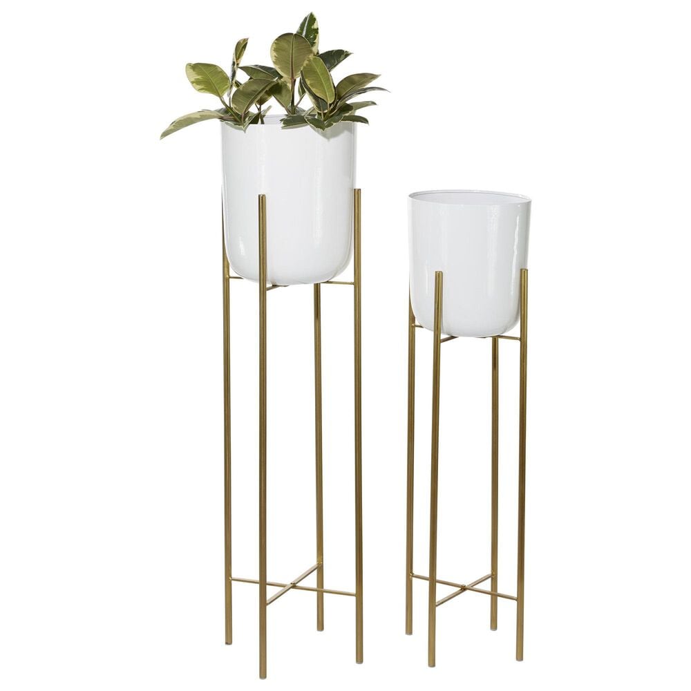 Maple and Jade Dome Planter with Removable Stand in Polished White and Gold (Set of 2), , large