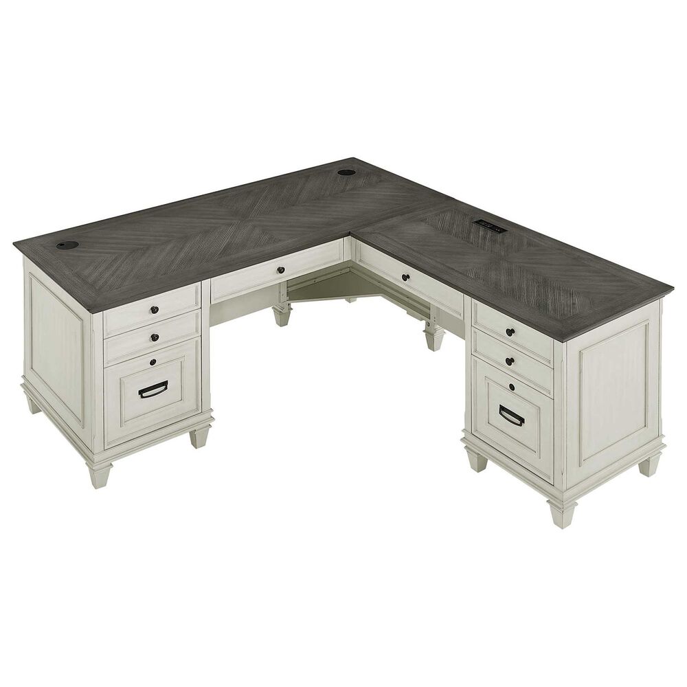 Wycliff Bay Hartford 4-Piece L-Shaped Desk with Bookcase and Lateral File Set in Antique White and Gray, , large