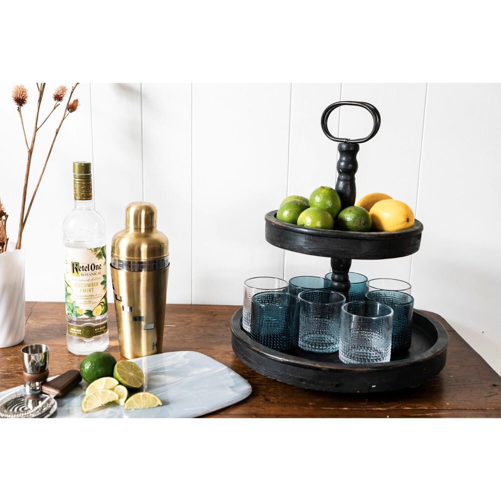 Creative Coop 2-Tier Tray with Metal Handle in Distressed Black, , large