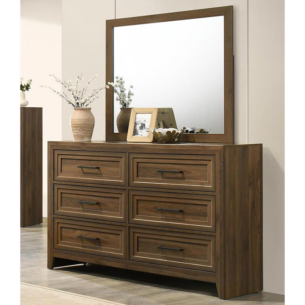 Crown Mark Lorraine 6 Drawer Dresser and Mirror in Brown, , large