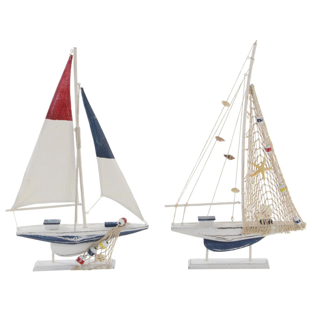 Maple and Jade 22&quot; Coastal Sail Boat Sculpture in Blue and White &#40;Set of 2&#41;, , large