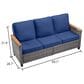 Sunwell Garden 32"H 3-Seater Outdoor Sofa with Acacia Wood Armrests and Navy Cushions in Gray, , large