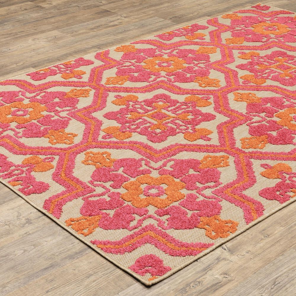 Oriental Weavers Cayman Sand and Pink 9'10" x 12'10" Indoor/Outdoor Area Rug, , large