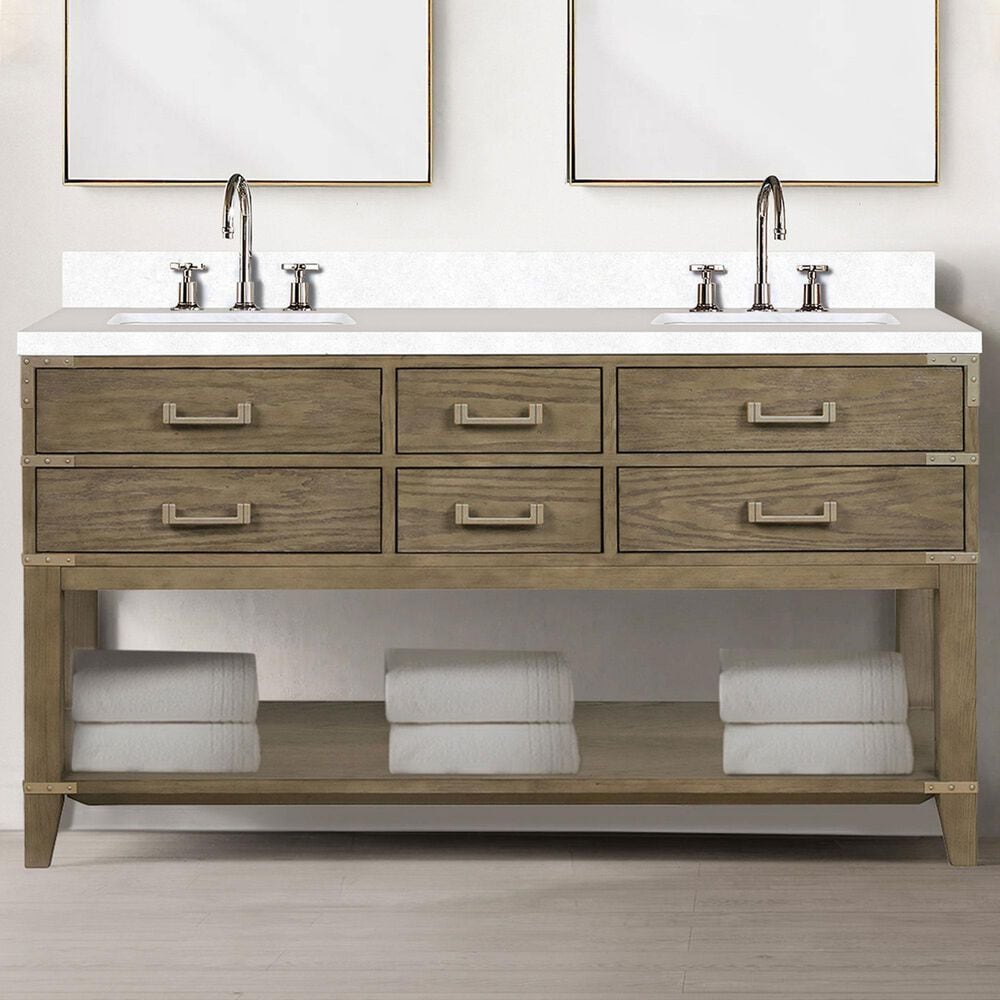 Lexora Home Norwalk 60&quot; Double Bathroom Vanity in Grey Oak with White Quartz Top and Rectangular Sinks, , large