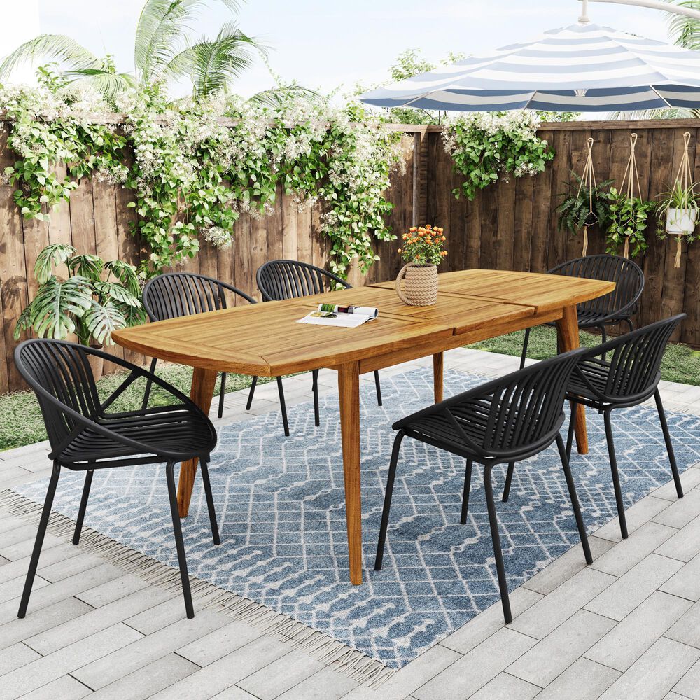 Hearth and Haven Patio Stackable Dining Chair with Breathable Design in Black &#40;Set of 2&#41;, , large