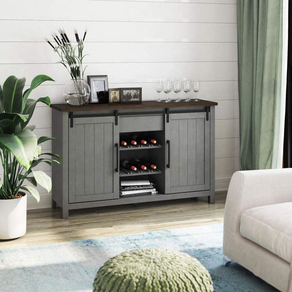 RTJ Furniture 2-Door Sideboard with Wine Storage in Antique Gray, , large