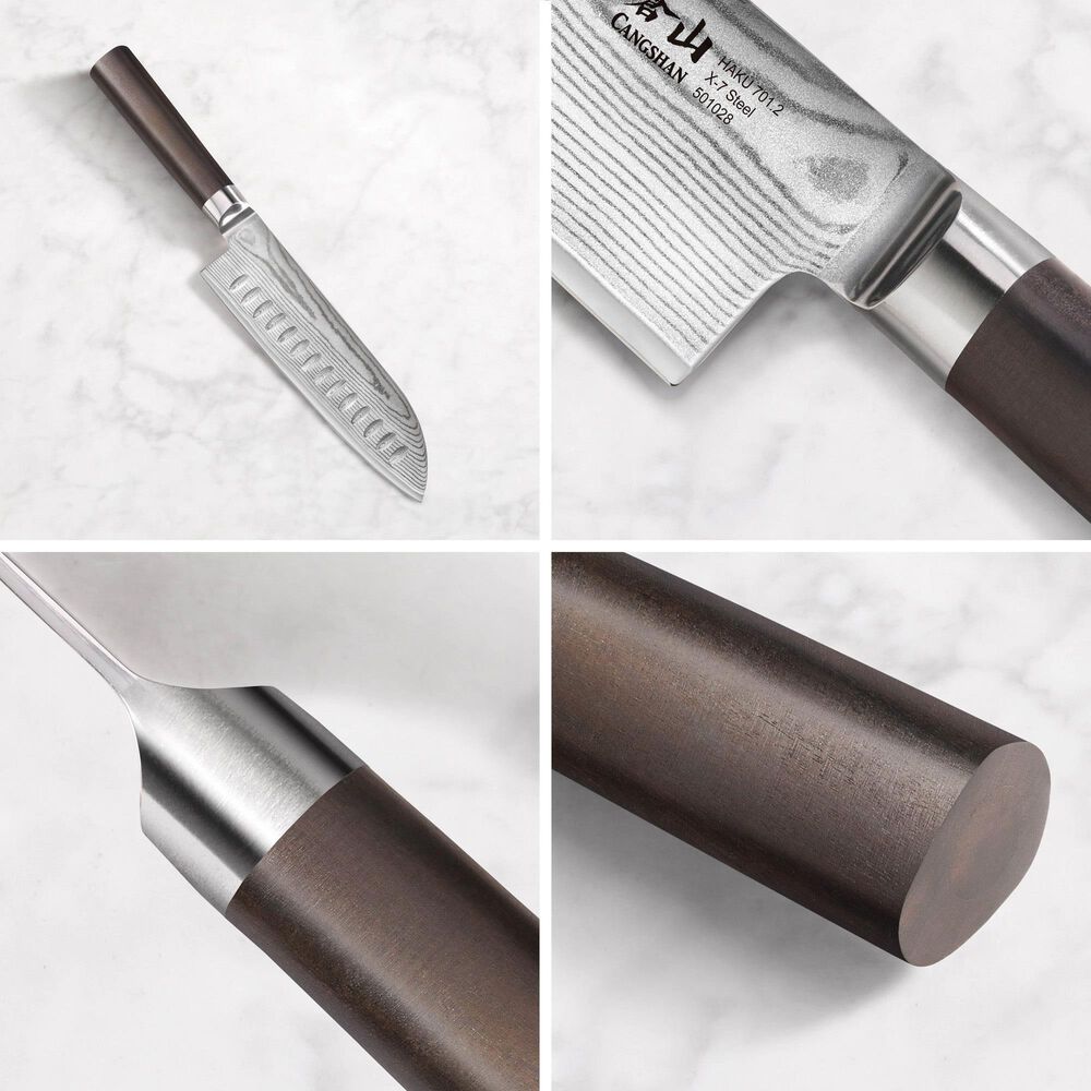 Cangshan Haku 7&quot; Santoku Knife with Sheath in Dark Brown and Silver, , large