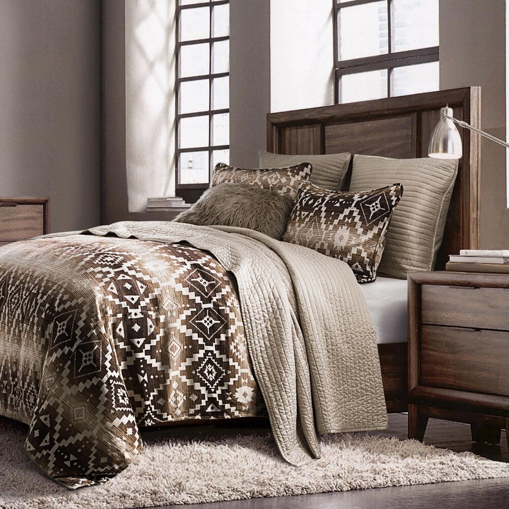 HiEnd Accents Chalet Aztec 3-Piece Super King Comforter Set in White and Brown, , large